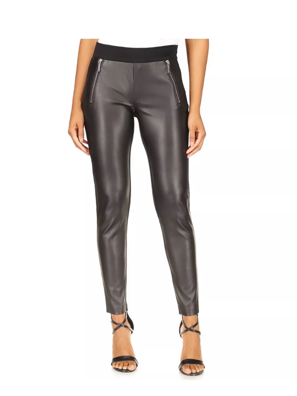 NWT Michael Kors Faux Leather Slim Ankle Pants - Black
